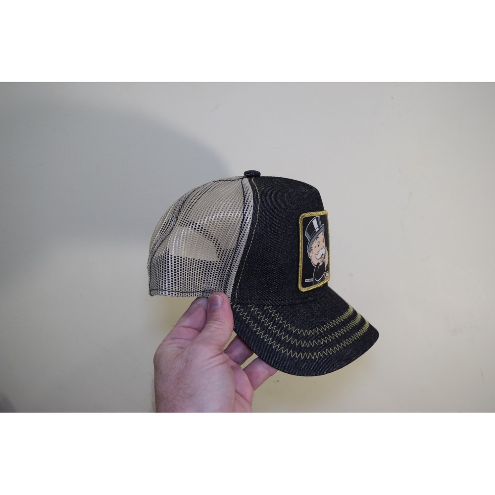OVERLORD Snapback Mesh TRUCKER CAP MONOPOLY MAN NWOT BLACK GOLD